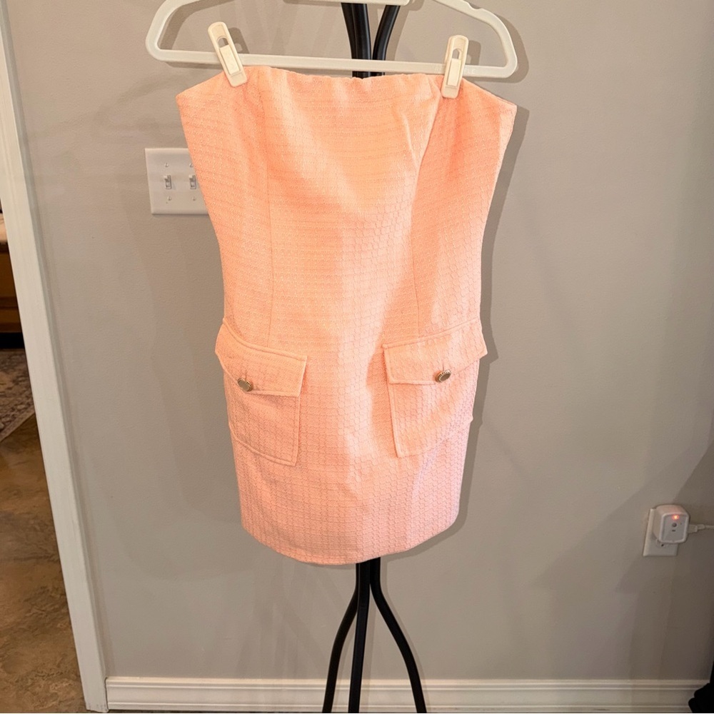 Vici Peach Strapless Mini Dress Textured Boucle Barbiecore Size Large